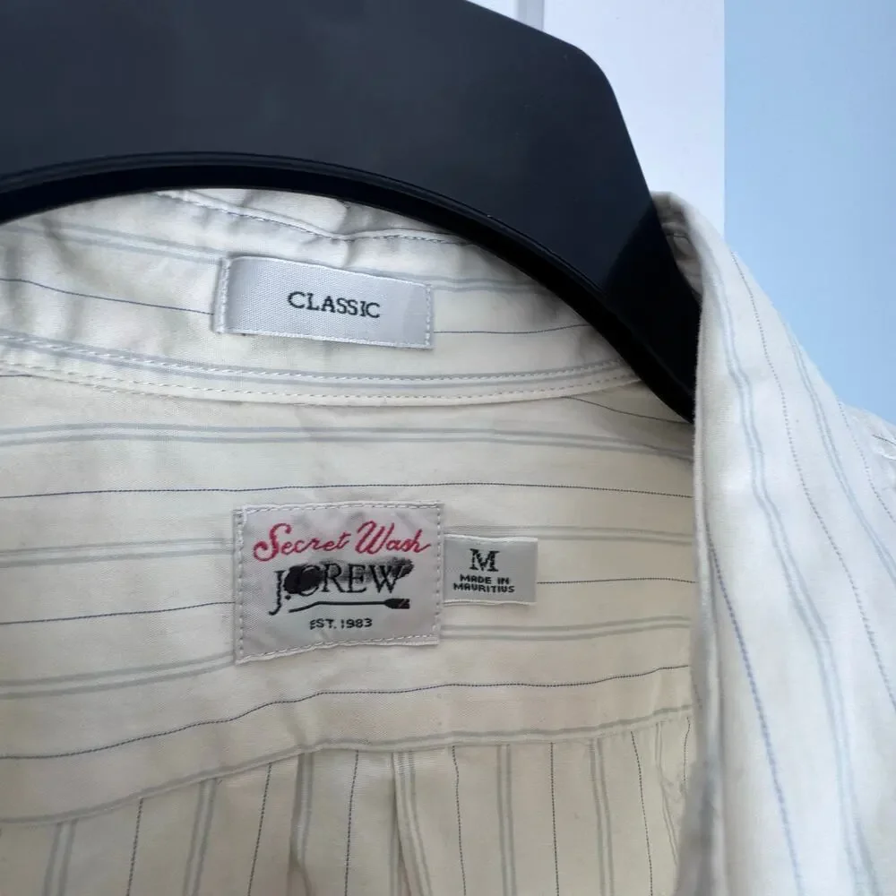 J. Crew Secret Wash Cotton Poplin Shirt Point Collar Lucas Ivory Blue Size M NWT